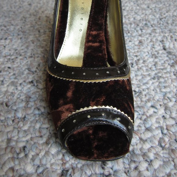 Martinez Valero Velvet Peep Toe Mary Jane Heels - Picture 8 of 14